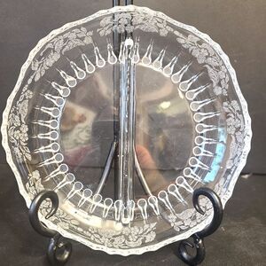 Etched Flower Design‎ Two Section Glass Round 7"  Relish Nut Candy Dish